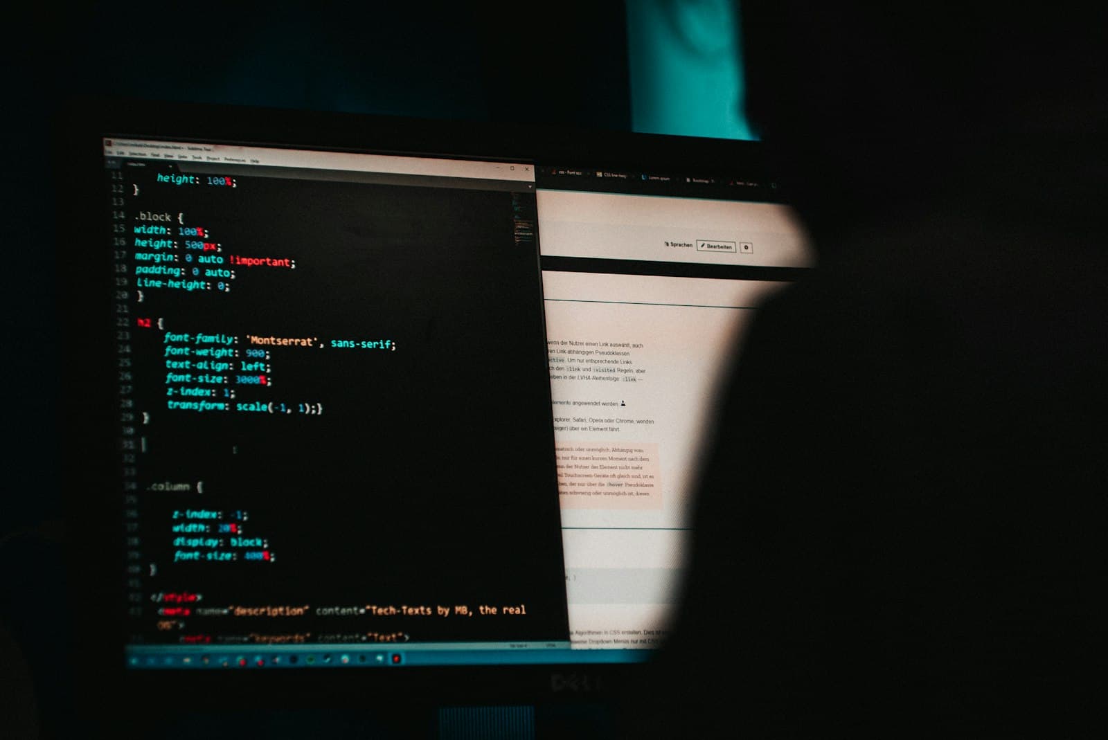 Website code displayed on a computer screen